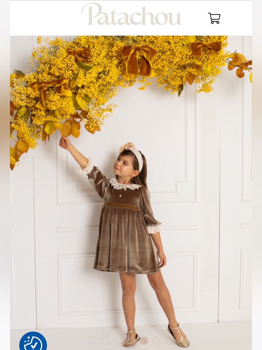 Patachou Girls Velvet Brown Dress with Lace Collar